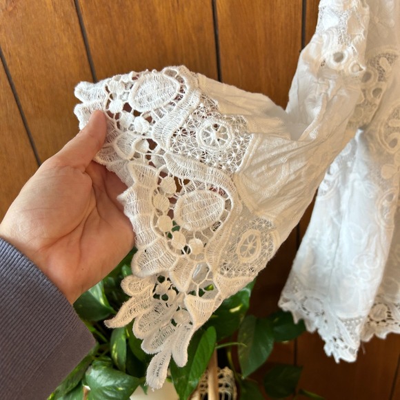 Chicos Embroidered Off The Shoulder Boho Lace White Cotton Blouse Plus Size 16 - Picture 4 of 9